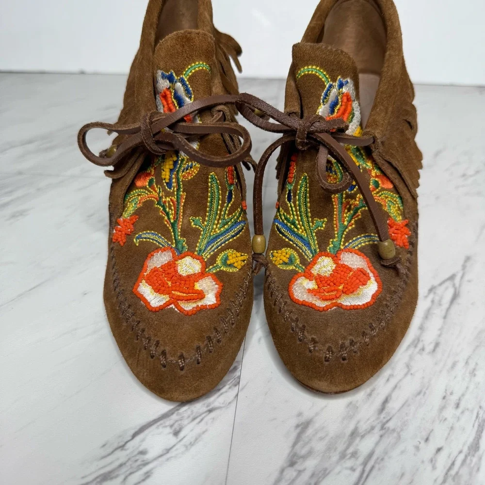 Tory Burch Huntington Fringe Brown Suede Beaded Bootie 5M